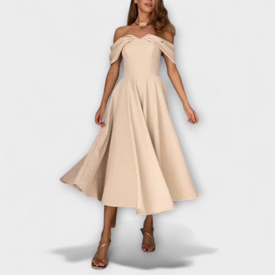 Romy - Chic Off-the-Shoulder Draped Maxi Dress