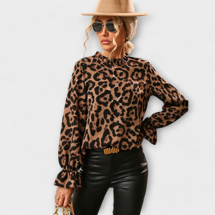 Kayla - Leopard Blouse with Pleated Collar