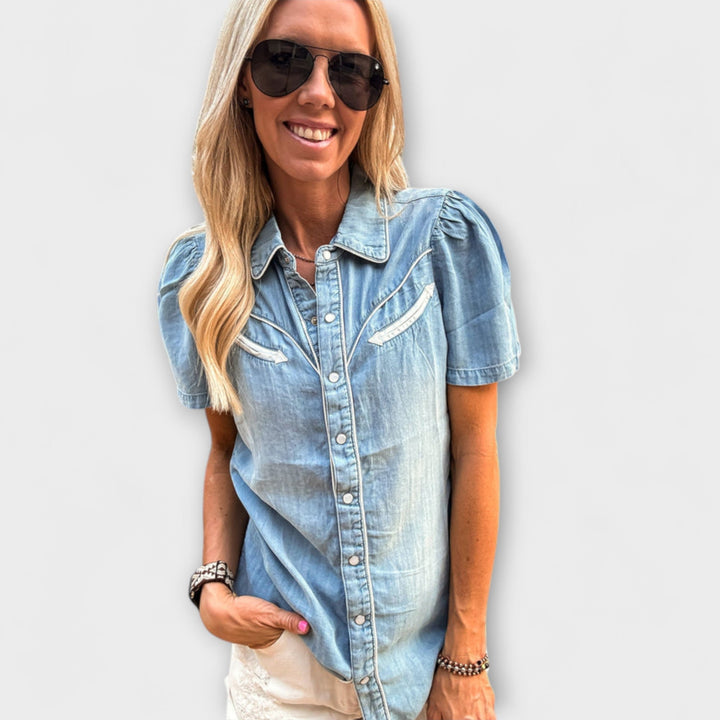 Autumn - Blue Booker Western Shirt with Button Placket