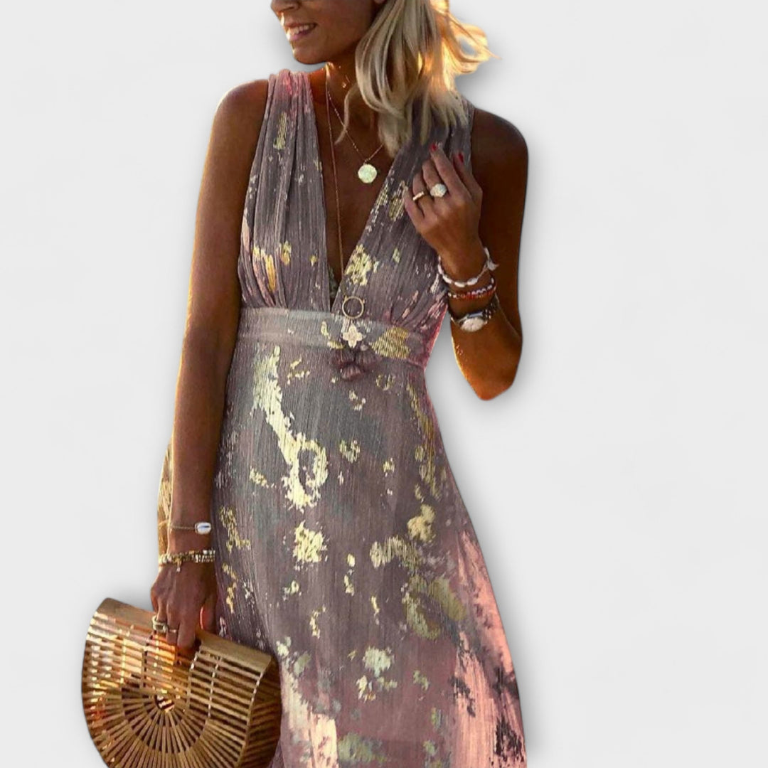 Flowy Dress with V-Neck and Sequin Details