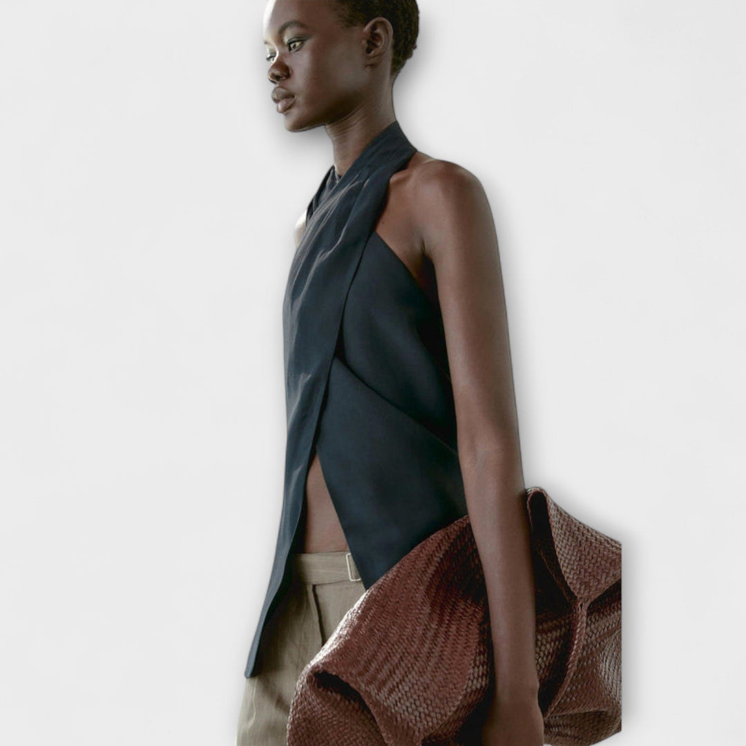 Leah - Blue Halter Neck Top with Back Cutout