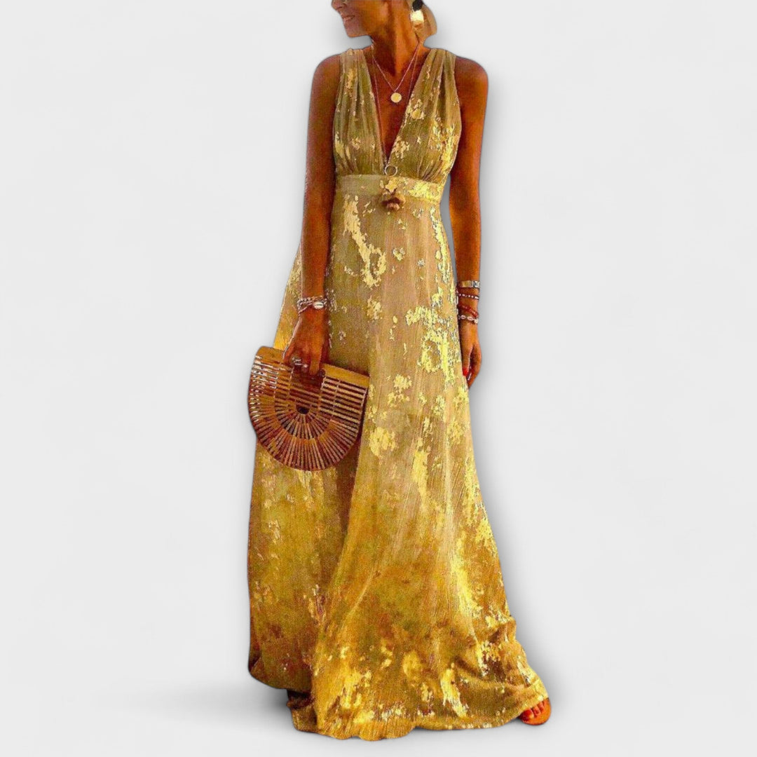 Flowy Dress with V-Neck and Sequin Details