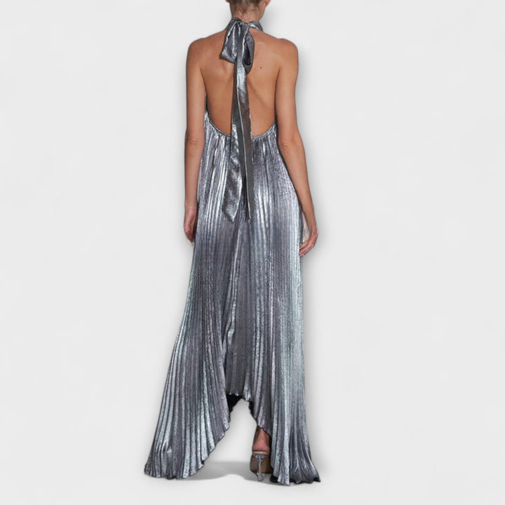 Calliope - Metallic Pleated A-Line Maxi Dress