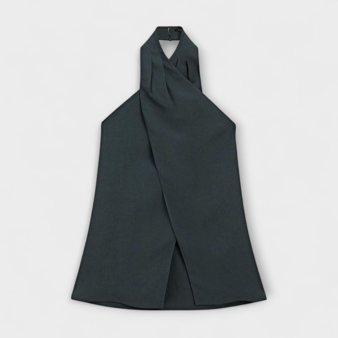 Leah - Blue Halter Neck Top with Back Cutout