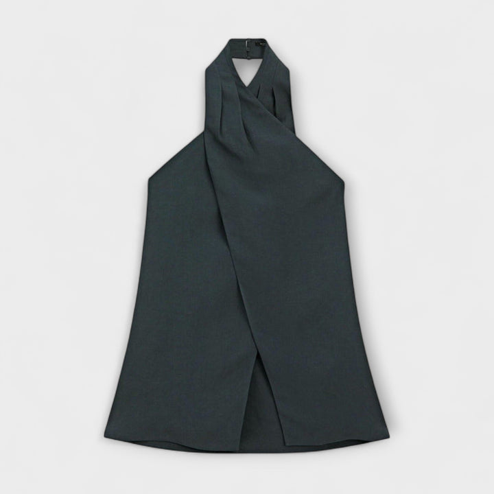 Leah - Blue Halter Neck Top with Back Cutout