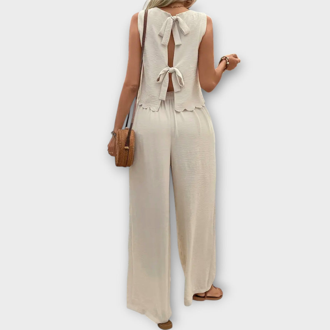 Valeria - Vest with Petal Trim & Long Pants