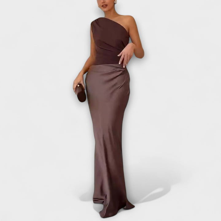 Elegant One-Shoulder Pleated Maxi Dress