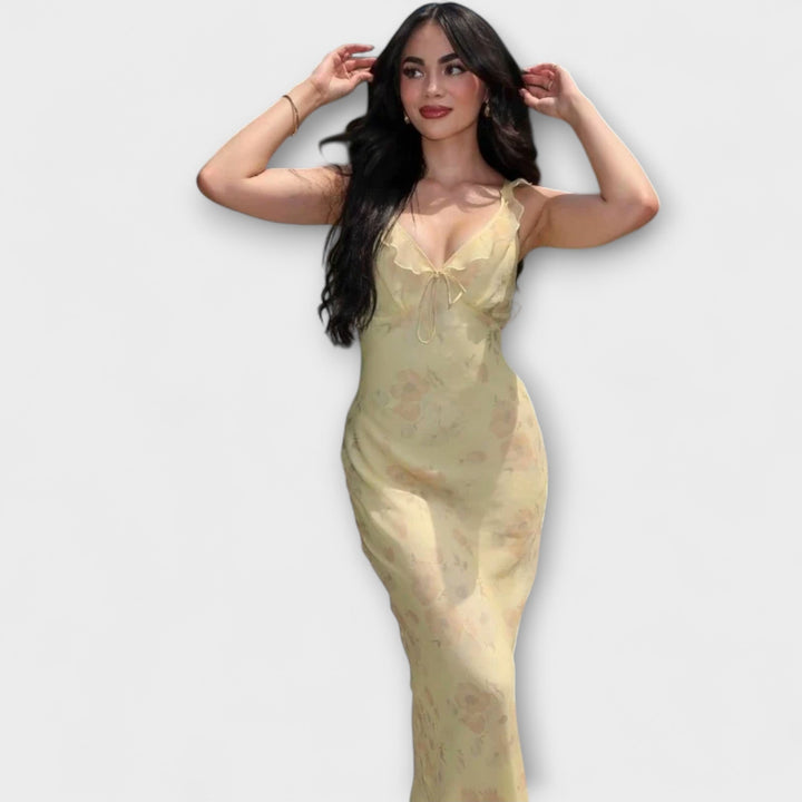 Cryptographic Floral Print Plunge Maxi Dress