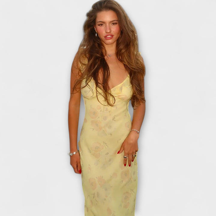 Cryptographic Floral Print Plunge Maxi Dress