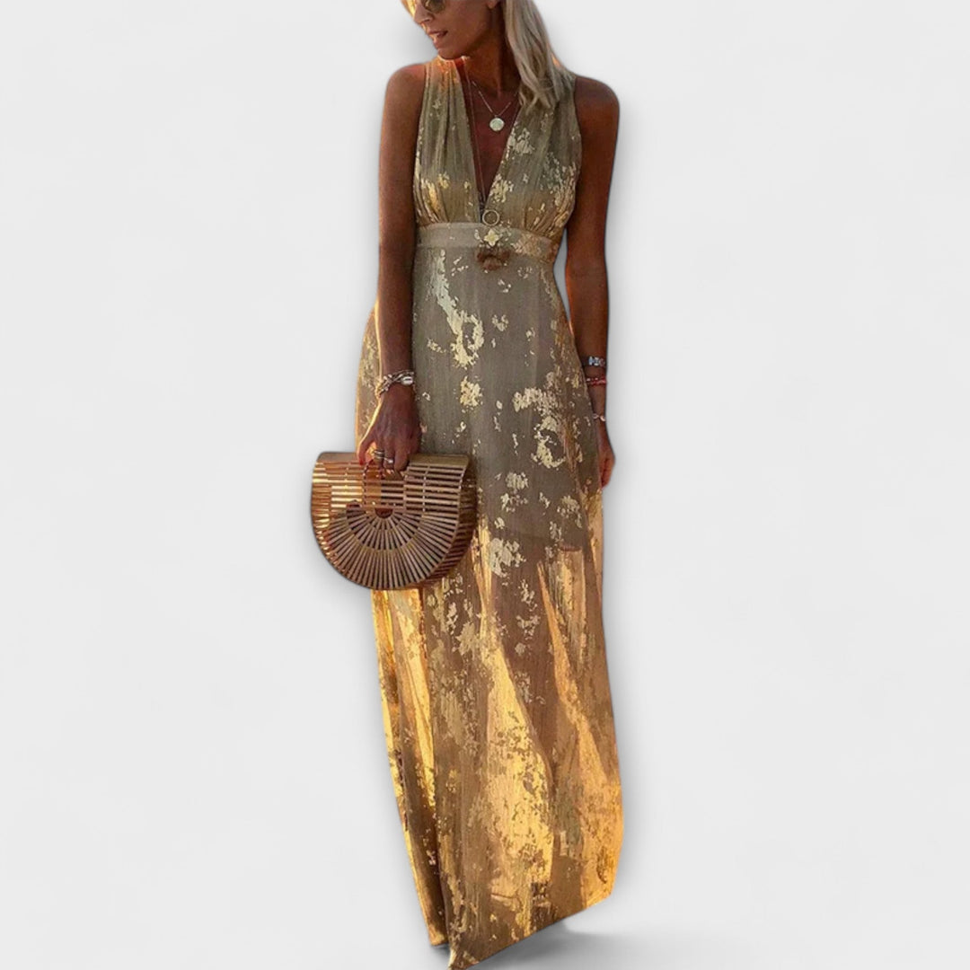 Flowy Dress with V-Neck and Sequin Details