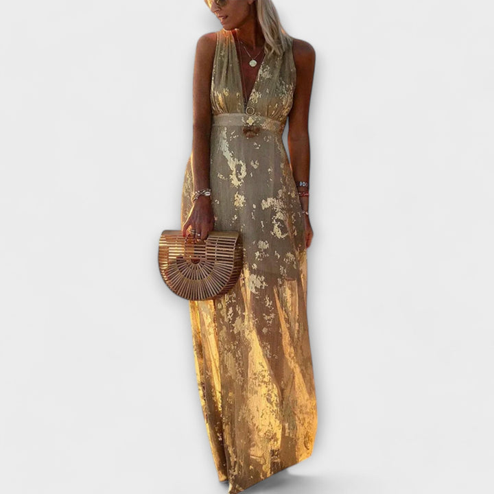 Flowy Dress with V-Neck and Sequin Details