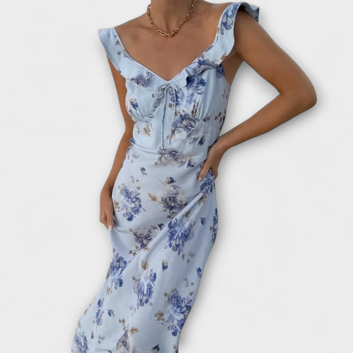 Cryptographic Floral Print Plunge Maxi Dress