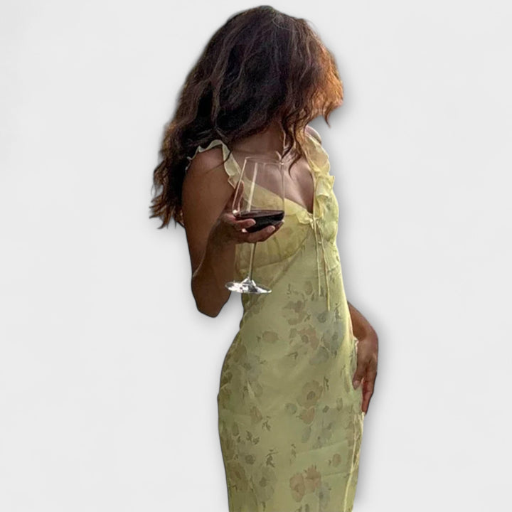 Cryptographic Floral Print Plunge Maxi Dress