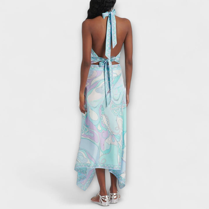 Everly - Halter Top and Asymmetrical Midi Skirt Set