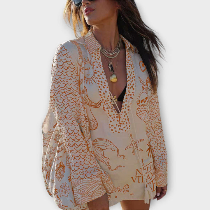 Liv - Water Satin Tassel Shirt and Shorts Set